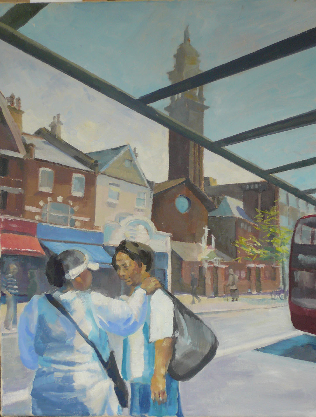 An oil painting of Lewisham High Street by Caroline Mayow