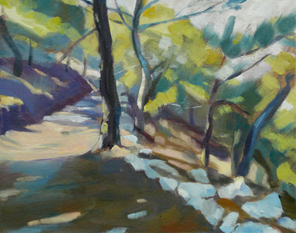 An oil painting of a mule track by Caroline Mayow