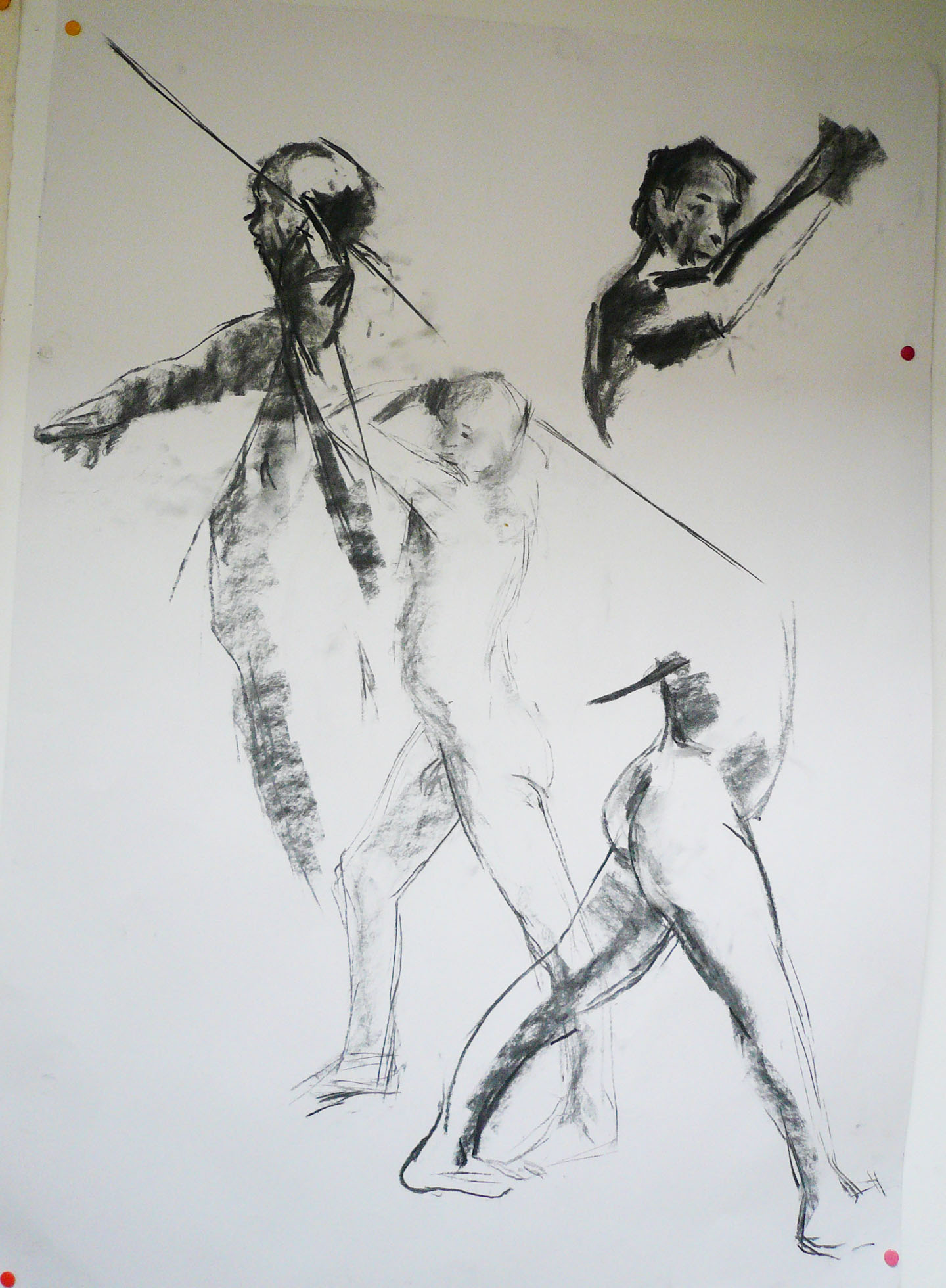 A charcoal drawing of a skirmish by Caroline Mayow